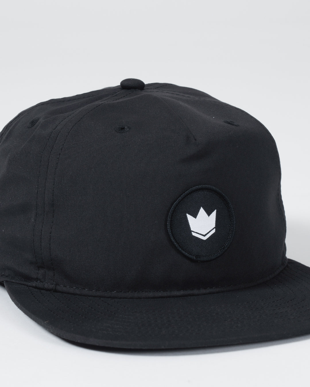 Crown Patch 5-Panel Strapback Hat - Black