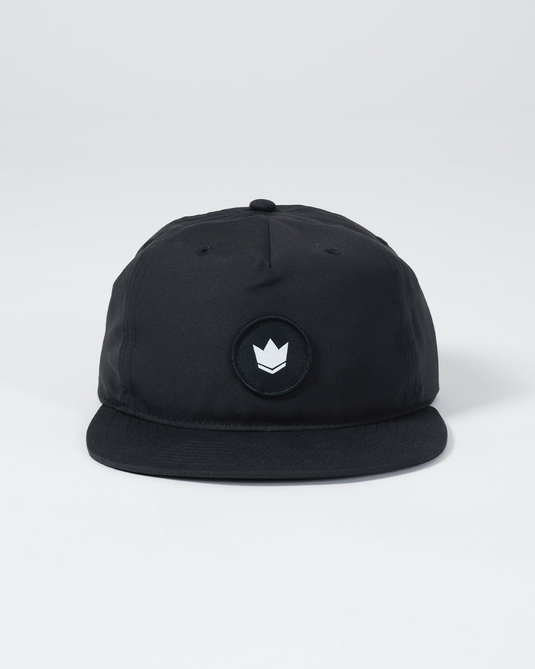Crown Patch 5-Panel Strapback Hat - Black