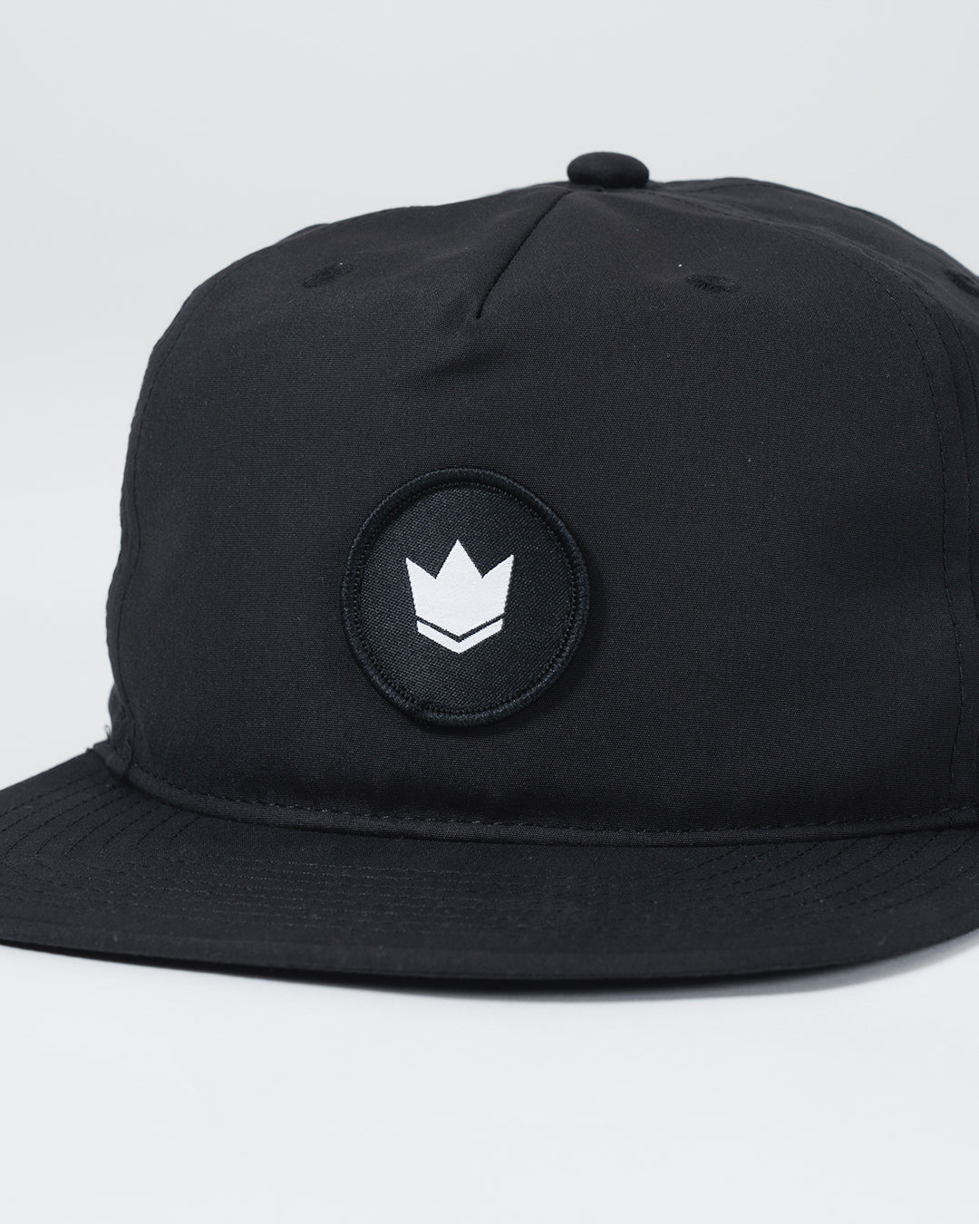 Crown Patch 5-Panel Strapback Hat - Black